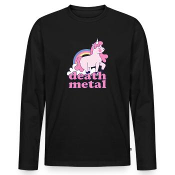 Lustig Death Metal Einhorn Regenbogen Metalhead - Männer Premium Bio Langarmshirt - Schwarz - Vorne - Nico (187cm)