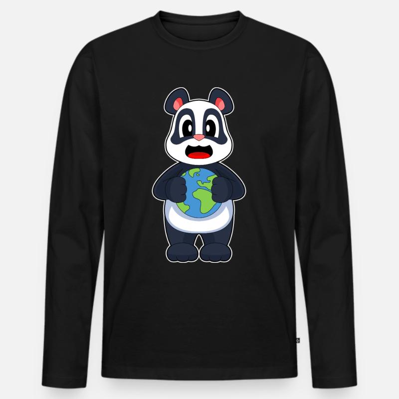 Panda Erde - Männer Premium Bio Langarmshirt - Schwarz