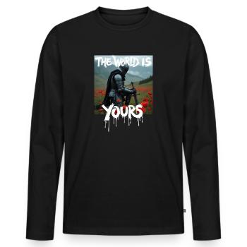 THE WORLD IS YOURS x FALLEN KNIGHT - Männer Premium Bio Langarmshirt - Schwarz - Vorne - Nico (187cm)