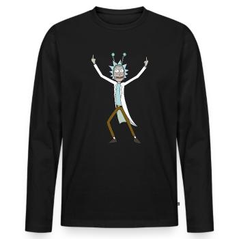 Rick & Morty Rick Sanchez Pose Mittelfinger - Männer Premium Bio Langarmshirt - Schwarz - Vorne - Nico (187cm)