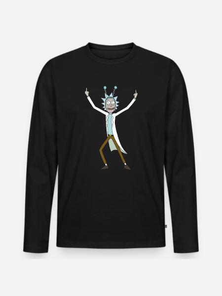 Rick & Morty Rick Sanchez Pose Mittelfinger - Männer Premium Bio Langarmshirt - Schwarz