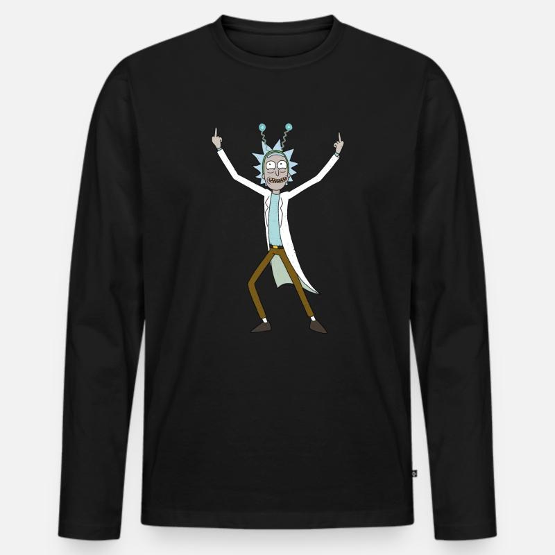 Rick & Morty Rick Sanchez Pose Mittelfinger - Männer Premium Bio Langarmshirt - Schwarz