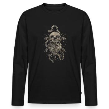 Crâne dans l’ancre - Maritim Tattoo DesignArt - T-shirt manches longues Premium bio Homme - noir - Devant - Nico (187cm)