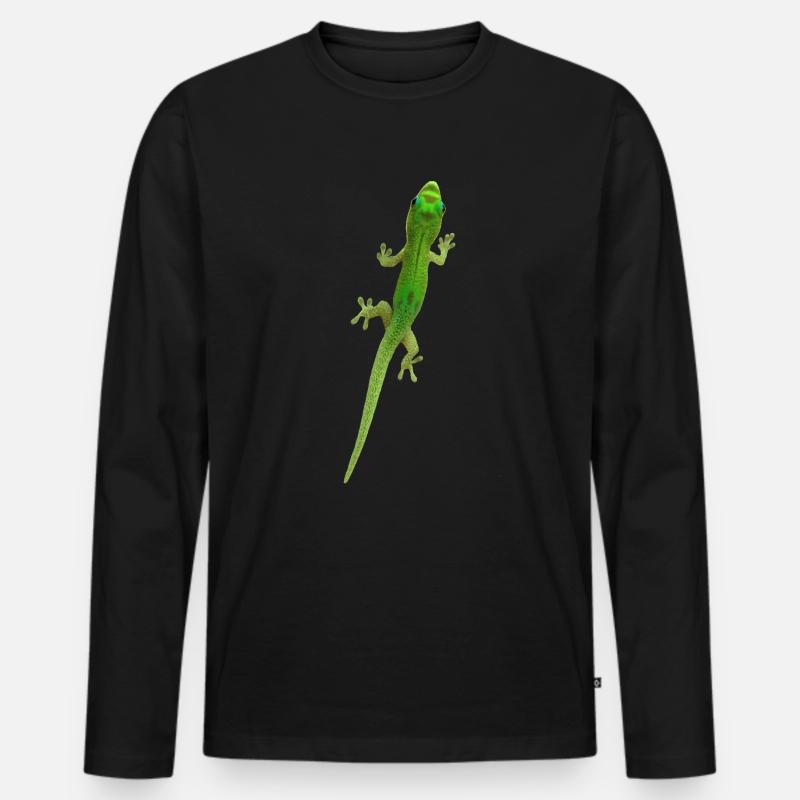 Grüner Gecko - Männer Premium Bio Langarmshirt - Schwarz