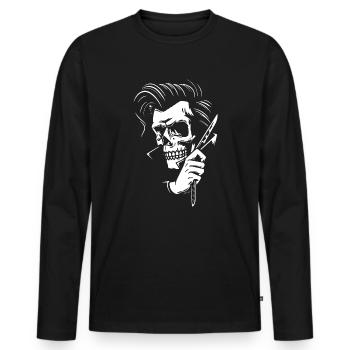 Rockabilly - Psychobilly 50s Hipster Skull - Männer Premium Bio Langarmshirt - Schwarz - Vorne - Nico (187cm)