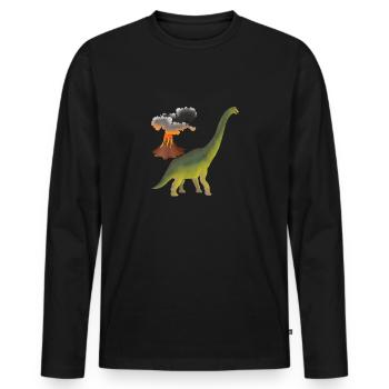 Dino und Vulkan - Männer Premium Bio Langarmshirt - Schwarz - Vorne - Nico (187cm)