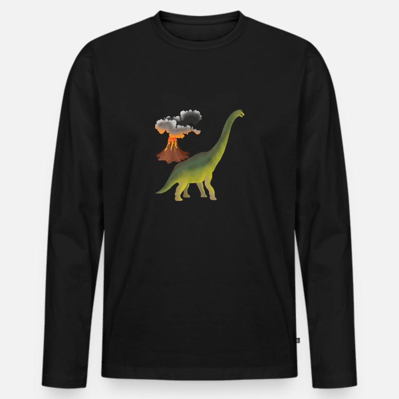 Dino und Vulkan - Männer Premium Bio Langarmshirt - Schwarz