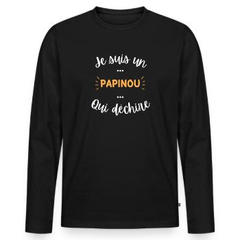 Je suis un papinou qui déchire - T-shirt manches longues Premium bio Homme - noir - Devant - Nico (187cm)