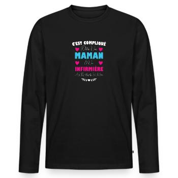 Maman et Infirmière - T-shirt manches longues Premium bio Homme - noir - Devant - Nico (187cm)
