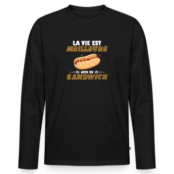 Humour sandwich - T-shirt manches longues Premium bio Homme - noir - Devant - Nico (187cm)