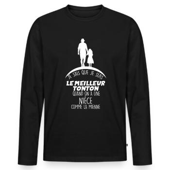 Cadeau Pour Mon Tonton Et Niece Citation Drôle - T-shirt manches longues Premium bio Homme - noir - Devant - Nico (187cm)