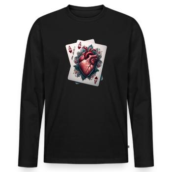 Herz Ass - Männer Premium Bio Langarmshirt - Schwarz - Vorne - Nico (187cm)
