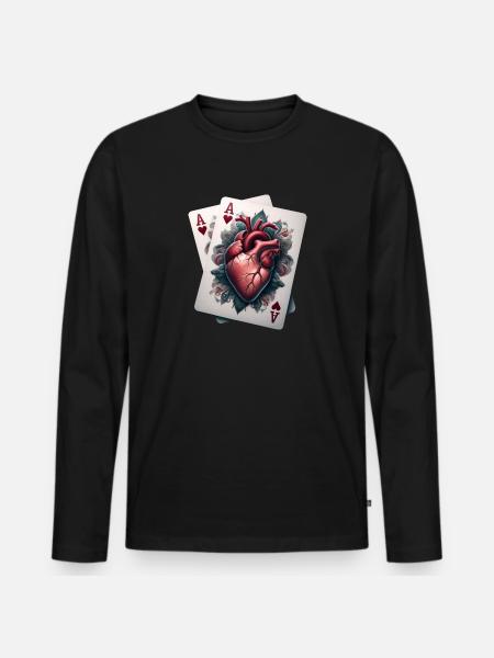 Ace of Hearts - Men's Premium Organic Long Sleeve Shirt - black