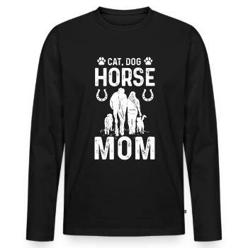 Chat Chien Cheval Maman - T-shirt manches longues Premium bio Homme - noir - Devant - Nico (187cm)