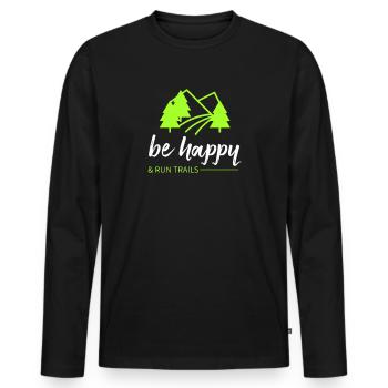 Run trails & be happy! - Men's Premium Organic Long Sleeve Shirt - black - Front - Nico (187cm)