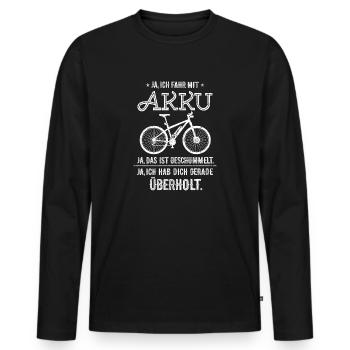 Ja ich fahre mit Akku ja das ist geschummelt eBike - Männer Premium Bio Langarmshirt - Schwarz - Vorne - Nico (187cm)