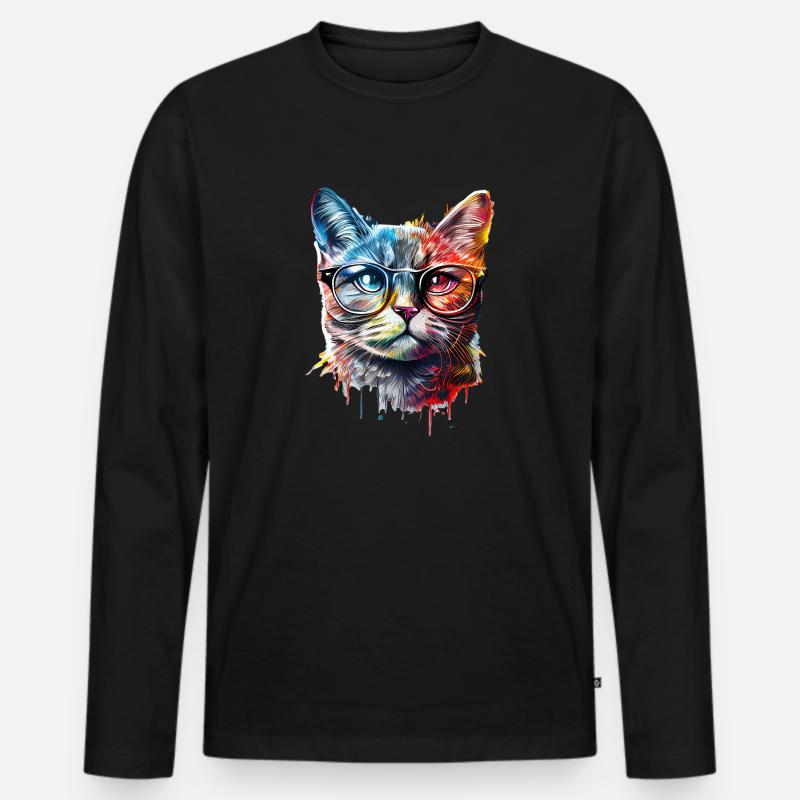 Süße bunte Katze - Männer Premium Bio Langarmshirt - Schwarz