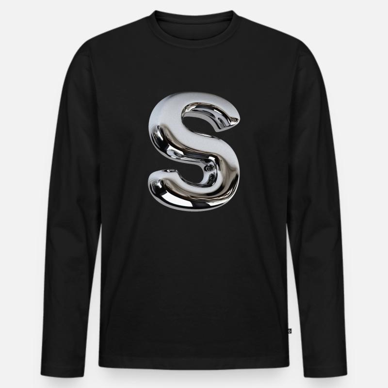 Chrome Letter S - Männer Premium Bio Langarmshirt - Schwarz