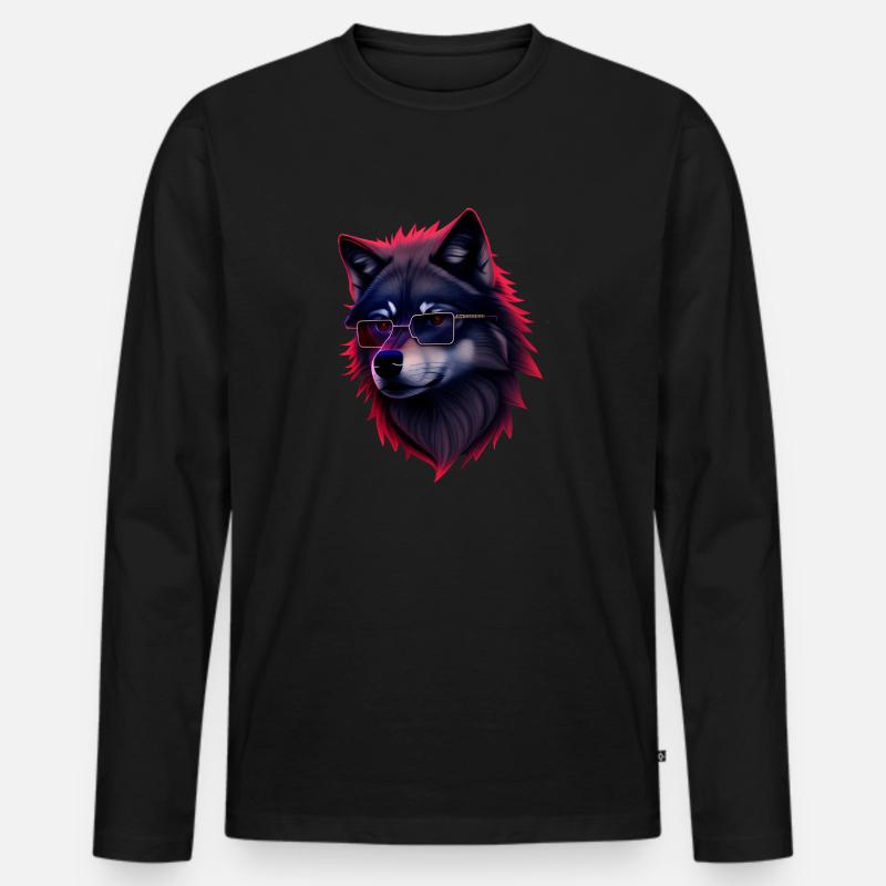 Wolf - Männer Premium Bio Langarmshirt - Schwarz