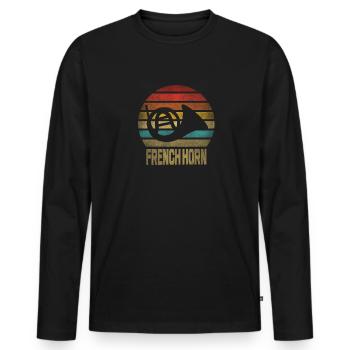 Français Instrument de cor Retro Sunset - T-shirt manches longues Premium bio Homme - noir - Devant - Nico (187cm)