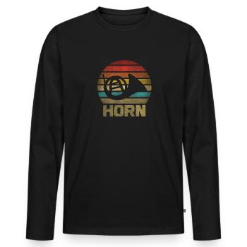 Français Instrument de cor Retro Sunset - T-shirt manches longues Premium bio Homme - noir - Devant - Nico (187cm)