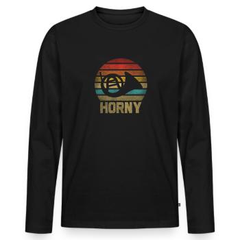 Français Instrument de cor Retro Sunset - T-shirt manches longues Premium bio Homme - noir - Devant - Nico (187cm)