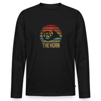 Français Instrument de cor Retro Sunset - T-shirt manches longues Premium bio Homme - noir - Devant - Nico (187cm)