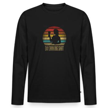 Boire du vin Fun Alcohol Woman Retro Sunset - T-shirt manches longues Premium bio Homme - noir - Devant - Nico (187cm)