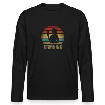 Boire du vin Fun Alcohol Woman Retro Sunset - T-shirt manches longues Premium bio Homme - noir - Devant - Nico (187cm)