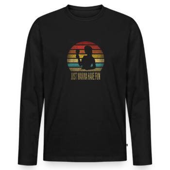 Boire du vin Fun Alcohol Woman Retro Sunset - T-shirt manches longues Premium bio Homme - noir - Devant - Nico (187cm)