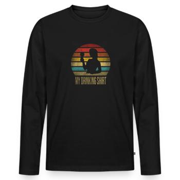 Boire du vin Fun Alcohol Woman Retro Sunset - T-shirt manches longues Premium bio Homme - noir - Devant - Nico (187cm)