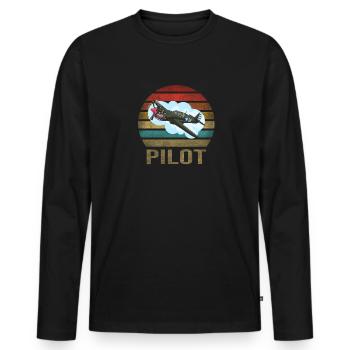 Airplane Historic World War II Flying Pilot WWII - Männer Premium Bio Langarmshirt - Schwarz - Vorne - Nico (187cm)