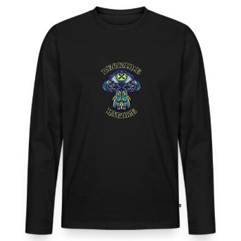 Decrime Nature Colorful Magic Mushroom Trippy - Men's Premium Organic Long Sleeve Shirt - black - Front - Nico (187cm)