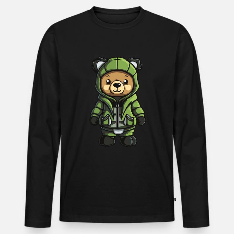 Bär Winter Comic Niedlich - Männer Premium Bio Langarmshirt - Schwarz