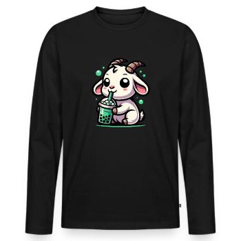 Bubble Tea Chèvre Boba Tea Kawaii Cadeau - T-shirt manches longues Premium bio Homme - noir - Devant - Nico (187cm)
