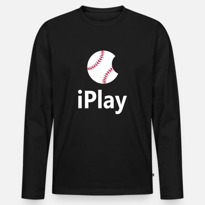 Baseball Logo "iPlay" - Männer Premium Bio Langarmshirt - Schwarz