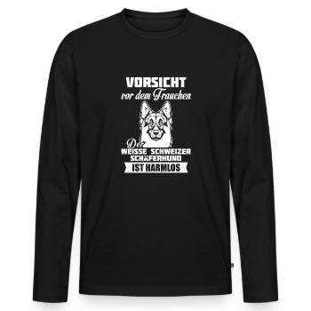 Weisser Schweizer Schäferhund - Vorsicht - Männer Premium Bio Langarmshirt - Schwarz - Vorne - Nico (187cm)
