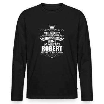 ROBERT - Majestät - Männer Premium Bio Langarmshirt - Schwarz - Vorne - Nico (187cm)