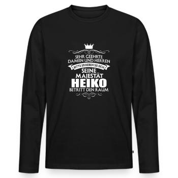 HEIKO - Majestät - Männer Premium Bio Langarmshirt - Schwarz - Vorne - Nico (187cm)