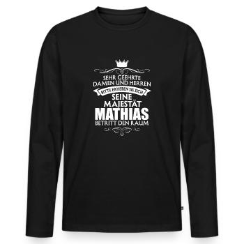 MATHIAS - Majestät - Männer Premium Bio Langarmshirt - Schwarz - Vorne - Nico (187cm)