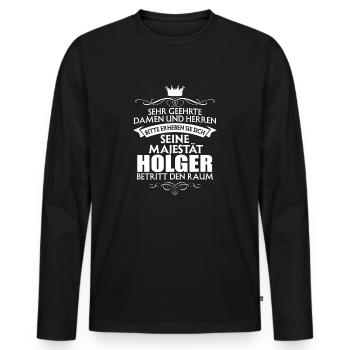 HOLGER - Majestät - Männer Premium Bio Langarmshirt - Schwarz - Vorne - Nico (187cm)