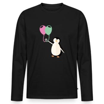 Sweet penguin with balloon - Men's Premium Organic Long Sleeve Shirt - black - Front - Nico (187cm)