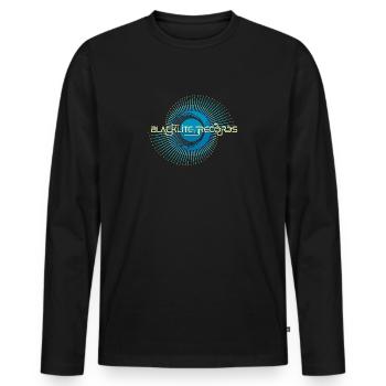 Blacklite Records Logo - Blue & Yellow Spiral - Men's Premium Organic Long Sleeve Shirt - black - Front - Nico (187cm)