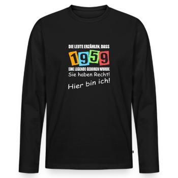 Legende geboren 1959. Lustiger Geburtstagsspruch - Männer Premium Bio Langarmshirt - Schwarz - Vorne - Nico (187cm)