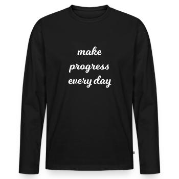 Make progress every day - Men's Premium Organic Long Sleeve Shirt - black - Front - Nico (187cm)