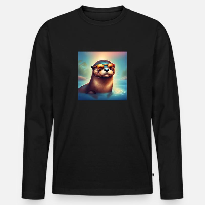 Sunny Otter - Männer Premium Bio Langarmshirt - Schwarz