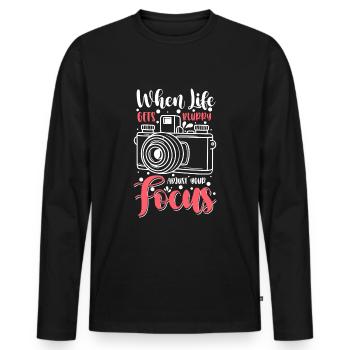 Fotografie Fotografin Bild - Männer Premium Bio Langarmshirt - Schwarz - Vorne - Nico (187cm)