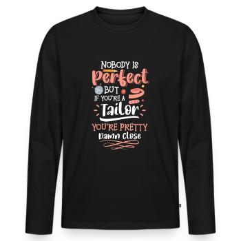 Nähen Faden Näher Maßschneider - Männer Premium Bio Langarmshirt - Schwarz - Vorne - Nico (187cm)
