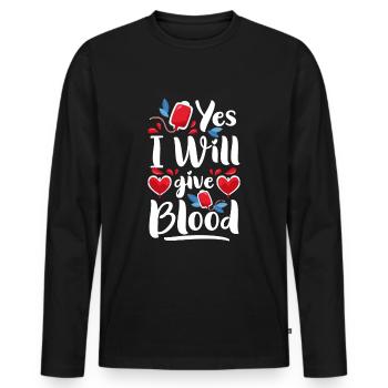 Blood Donation Lifesaver Blood Type - Men's Premium Organic Long Sleeve Shirt - black - Front - Nico (187cm)