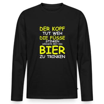 Höchste Zeit ein Bier zu trinken | Party, grillen - Männer Premium Bio Langarmshirt - Schwarz - Vorne - Nico (187cm)